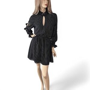 Rachel Roy Black Dotted Ruffled Mini Dress | Cutout‎ Sleeves | Small